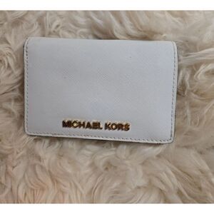 Michael Kors Gold Logo White Card Holder, Excellent Condition